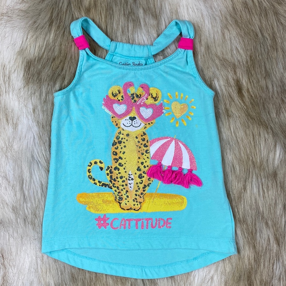 Cynthia Rowley Girls Size 4 #Cattitude Beach Tank Top Blue Leopard